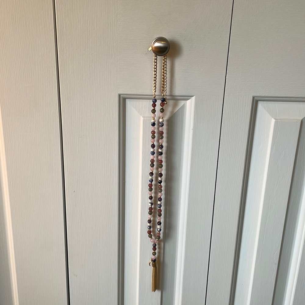 WHBM long beaded tassel necklace with horseshoe charm